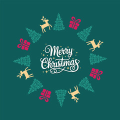 Cute Merry Christmas holiday circular wreath card background