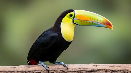 Obraz premium Vibrant Toucan Perched on Branch in Lush Rainforest.