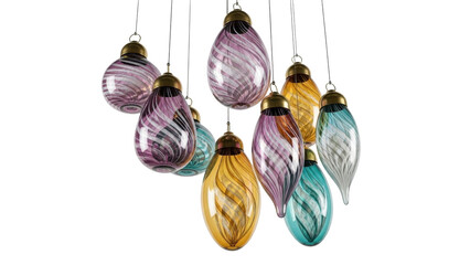Isolated colorful hanging decorative lights with a vintage and artistic flair for interior decor