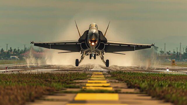 Powerful Jet Taking Off with Intense Engine Thrust and Dynamic Runway View