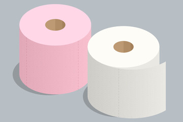 Isometric set of toilet paper rolls. Clean sanitation themed illustration suitable for hygiene, bathroom products, and household supply concepts.