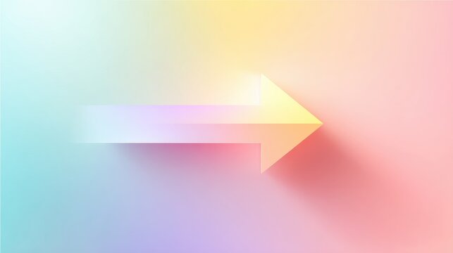 A stark white arrow points right across a soft blended pastel gradient background of blue green yellow and pink - Powered by Adobe