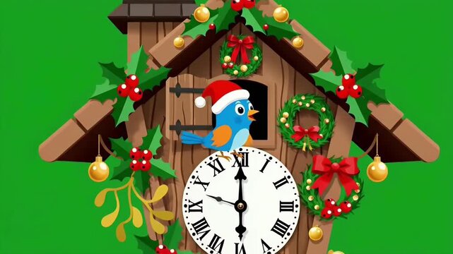 Festive Cuckoo Clock With Singing Blue Bird.