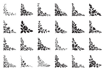 Collection of decorative floral corner elements for design and decoration