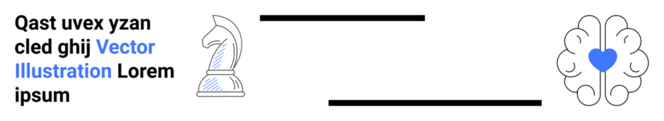 Obraz premium Strategy, emotional intelligence, decision-making, mindfulness, problem-solving, education. Chess knight and brain line art with a heart at its center. Strategy and emotional intelligence concept