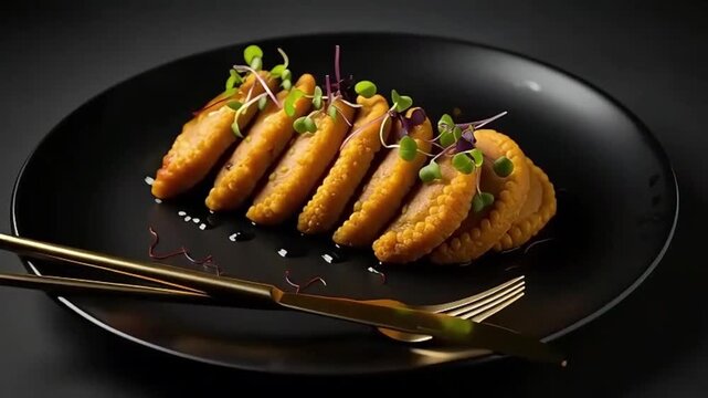 Gourmet plating of traditional Indian puran poli, fried golden and garnished