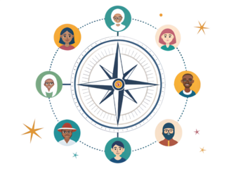 Diverse Teamwork Compass, Business Partnership Concept