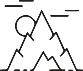 Minimalist outline of mountains sun and clouds simple geometric design