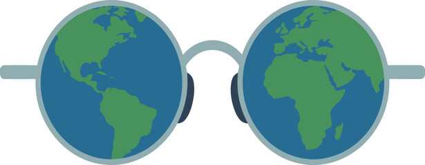 Global vision concept, Earth shaped eyeglasses illustration, world perspective design, environmental awareness symbol, modern minimalist globe art graphic