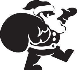 Silhouette of santa claus walking with a sack of gifts