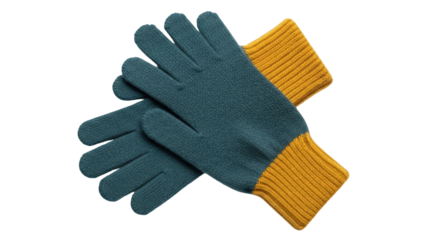 Isolated pair of warm knitted winter gloves, knitted hand protection for men and women