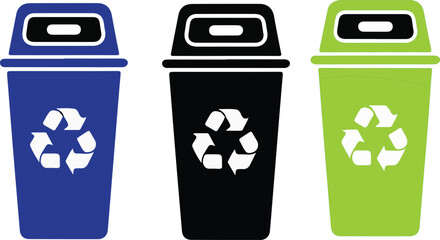 Recycle Bin Vector Icons Set. Eco-Friendly Waste Management Concept. Colourfull recycle bins for waste sorting and management icon.