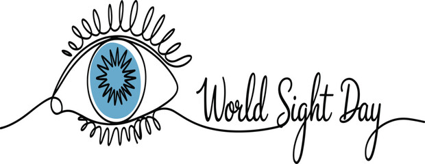 Minimalist line art eye illustration, world sight day design, vision awareness graphic, ophthalmology concept, eye health poster, blue iris artwork