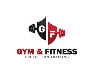 gym fitness logo creative shield protection design concept sport center