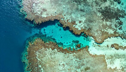 A breathtaking aerial view of a vibrant coral reef lagoon, an idyllic paradise for a dream holiday destination
