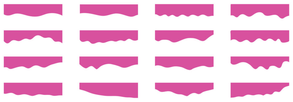 Border shape wave design, dividers shapes, frame template curve collection. Compilation of assorted shapes for web page headers or footers. Curve Lines, Drops Set of abstract design separator header.