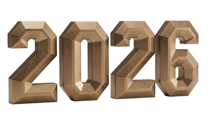 Isolated Dimensional bronze numbers reading "2026", modern style, for design and events