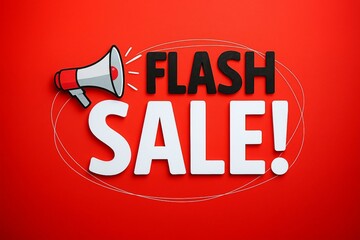 Bold flash sale announcement with megaphone illustration on a vibrant red background for retail promotions