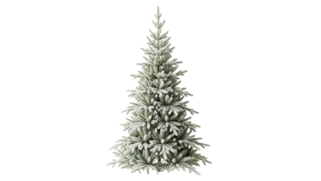 Isolated flocked Christmas tree ready for holiday decoration, a festive winter symbol