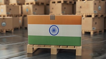 A box with Indian symbols has been set aside in the warehouse, emphasising the cultural identity of the product, which is ideal for creating an atmospheric backdrop in presentations on international l