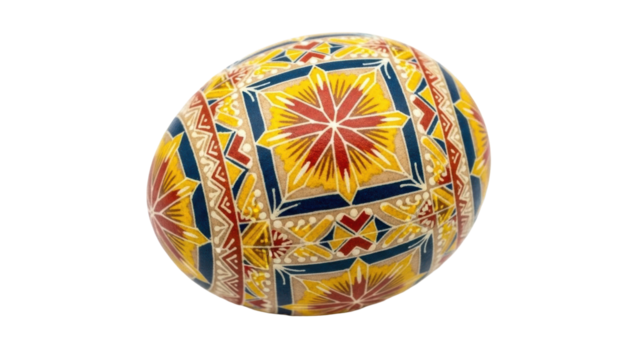 Isolated Ukrainian Easter egg with traditional geometrical design, colorful decoration