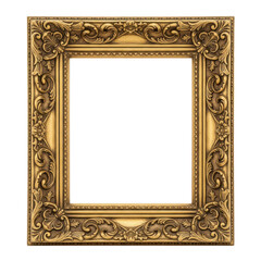 Ornate antique gold picture frame isolated on transparent background