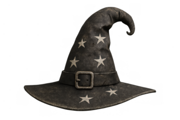 Dark wizard hat with white stars, textured design and pointed tip, perfect for sorcery, fantasy, or halloween costume elements