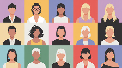 Vector illustration set of women business team icons and avatar profile designs