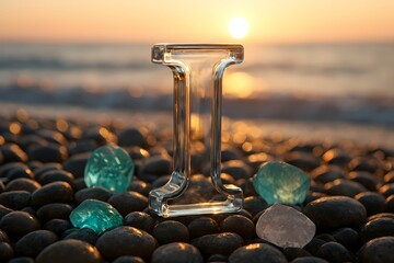 Letter I on the beach