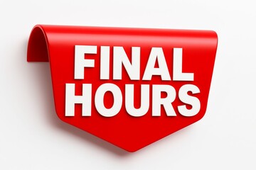 Bright red banner with the words final hours in bold white lettering on a clean white background