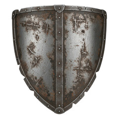 Medieval metal shield isolated on transparent background