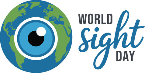 World Sight Day global vision awareness symbol, eye and Earth illustration promoting eye health, eyesight care, blindness prevention, international health campaign