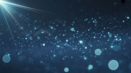 Ethereal blue light beam illuminates shimmering bokeh particles