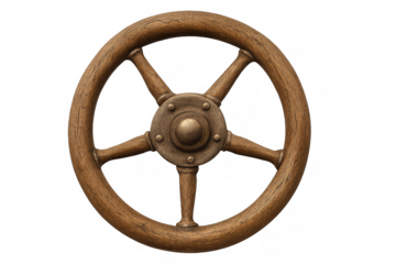 Vintage wooden ship wheel on transparent background representing steering, direction, and adventure