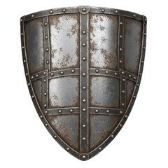 Medieval metal kite shield isolated on transparent background