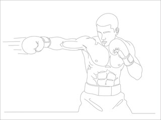 Dynamic Boxer Delivering a Powerful Jab in Line Art Style