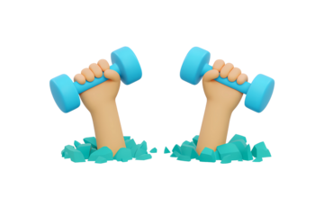 Fitness dumbbells workout exercise 3D cartoon illustration gym strength training sport health design, PNG with transparent background