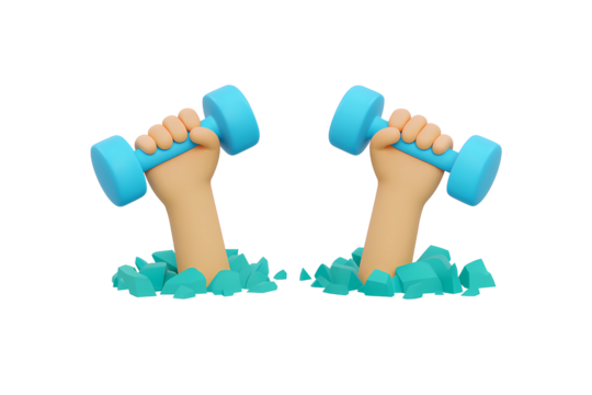 Fitness dumbbells workout exercise 3D cartoon illustration gym strength training sport health design, PNG with transparent background - Powered by Adobe