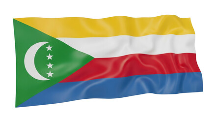 Fototapeta premium Colorful striped national flag with a green triangle, white crescent moon, and four stars waving gently in a realistic 3D render with soft lighting and fabric texture