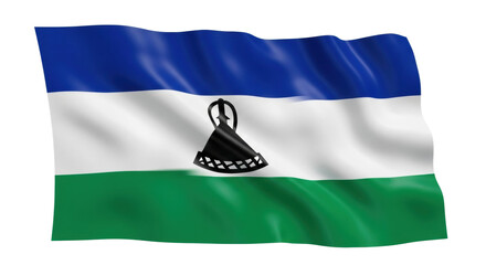 Obraz premium Blue white and green tricolor flag featuring a black traditional conical hat emblem, realistically rendered with silky fabric texture and gentle, elegant waving folds