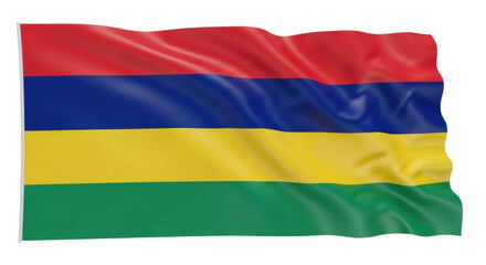 Fototapeta premium Four-striped red, blue, yellow, and green national flag waving gracefully, rendered with a realistic silky fabric texture and soft, elegant highlights on the flowing ripples