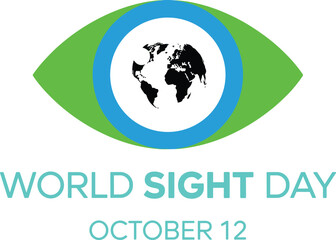 World Sight Day logo design, blue eye illustration with globe, vision awareness graphic, eyesight protection concept, global eye health campaign artwork