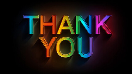 Colorful thank you message in bright 3D letters on dark background