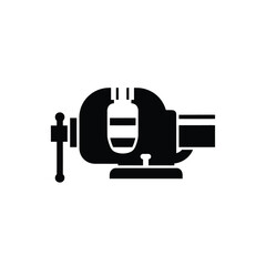 Obraz premium Black bench vise holding a bottle clamp tool icon vector