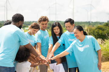 volunteer Community unity through diverse hands coming together. volunteer charity people. charity community service event, ngo business and outreach, Group Diverse people meeting at park for donation