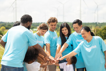 volunteer Community unity through diverse hands coming together. volunteer charity people. charity community service event, ngo business and outreach, Group Diverse people meeting at park for donation