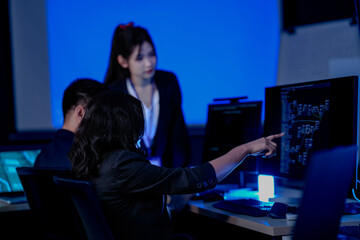 Unlocking data stories late night session. Analyst presents compelling visualizations insights discovered screen team engages active discussion driving strategic decisions forward modern analytics.