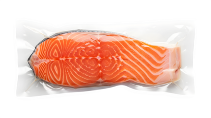 Fresh Raw Salmon Fillet PNG Vacuum Sealed. Gourmet Meal Ingredient, Ready for Healthy Cooking, and Vibrant Seafood Produce. isolated on white or transparent background. PNG