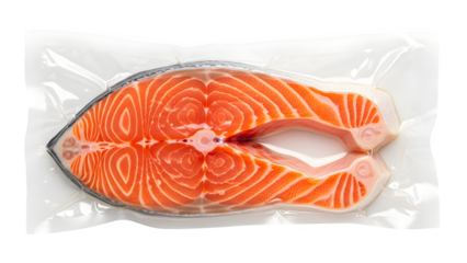 Fresh Raw Salmon Fillet PNG Vacuum Sealed. Gourmet Meal Ingredient, Ready for Healthy Cooking, and Vibrant Seafood Produce. isolated on white or transparent background. PNG