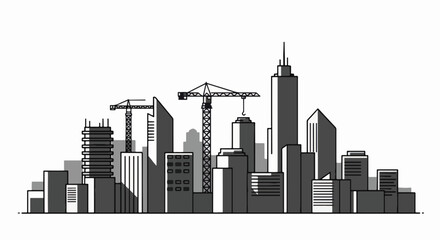 Obraz premium City skyline silhouette with construction cranes and buildings under development.